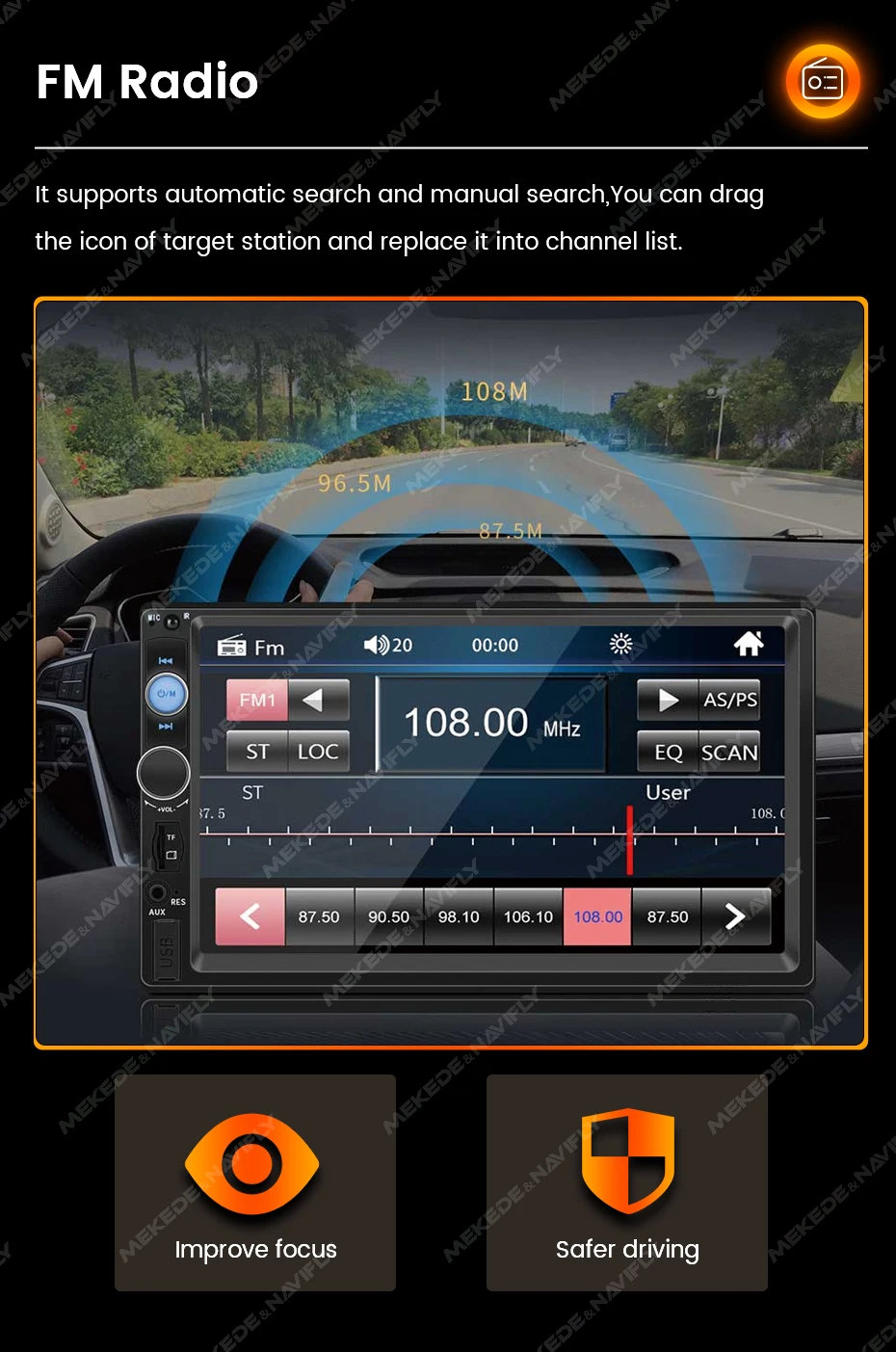 2din 7 inch Wired Carplay Android Auto Car Radio HD Touch Screen Multimedia Video Player Support BT FM USB Mirror Link Camera TF Car Stereo Video Carplay Adapter Touch Screen Display