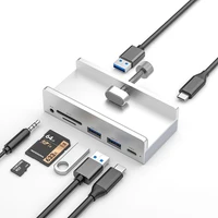 USB C HUB Docking Station Mount on Desk Computer 3.5mm AUX Type C Cable Micro SD Card Reader Disk Data Transfer Charge Dock