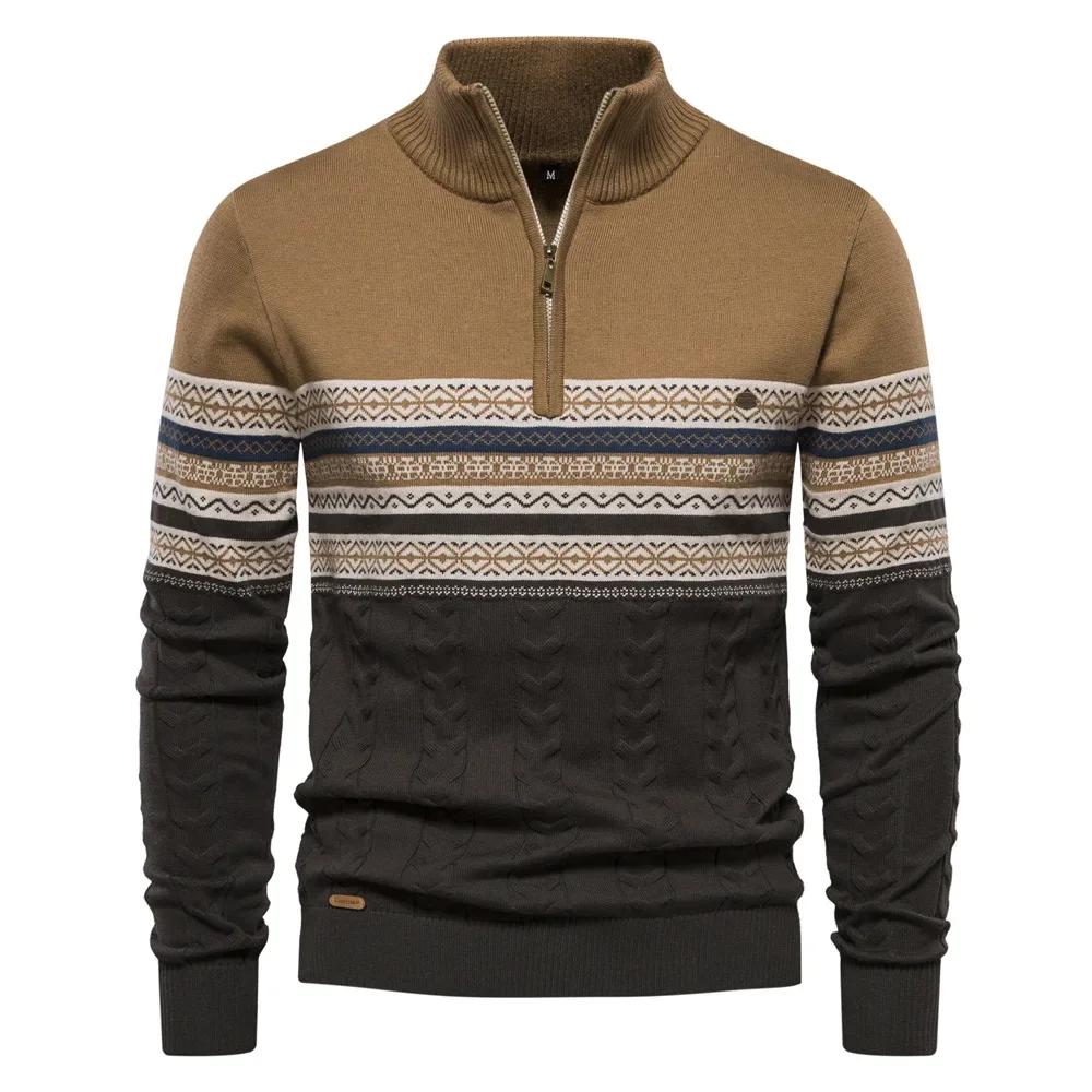 New Autumn And Winter Trendy Stand-up Collar Mens Sweater Quarter Zipper Knitted High-Quality And Versatile Mens Clothing 3