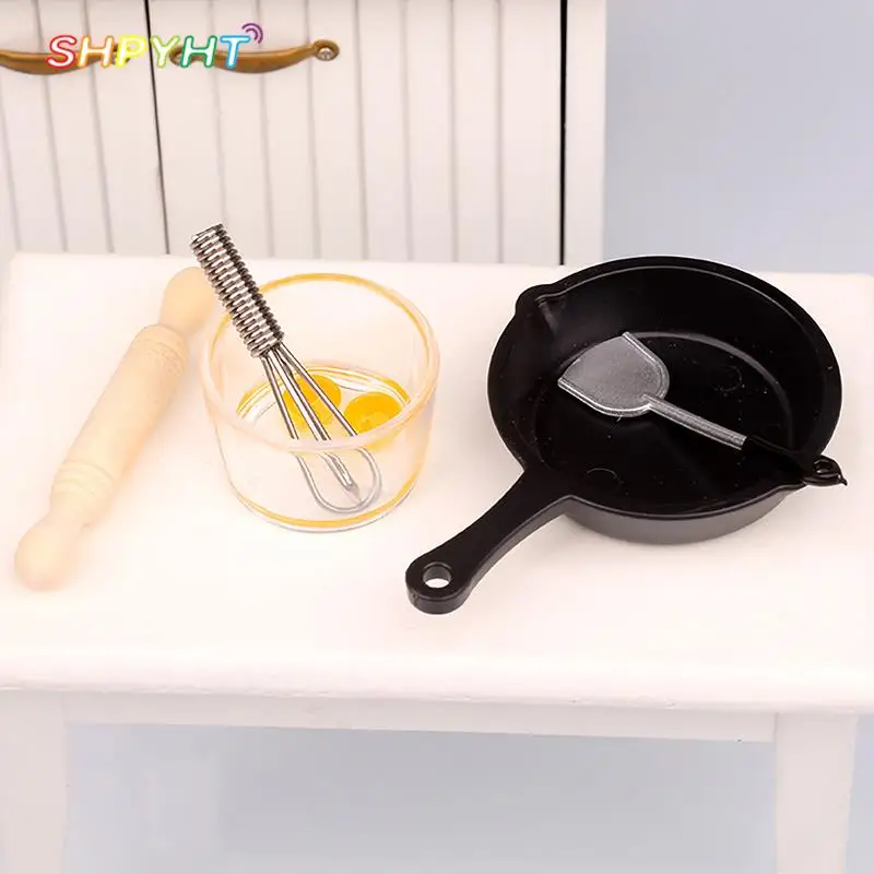

5pcs/set 1:6 1:12 Dollhouse Miniature Kitchenware Pan Rolling Pin Spatula Egg Beater Bowl Model Kitchen Utensils Decor Kids Toy