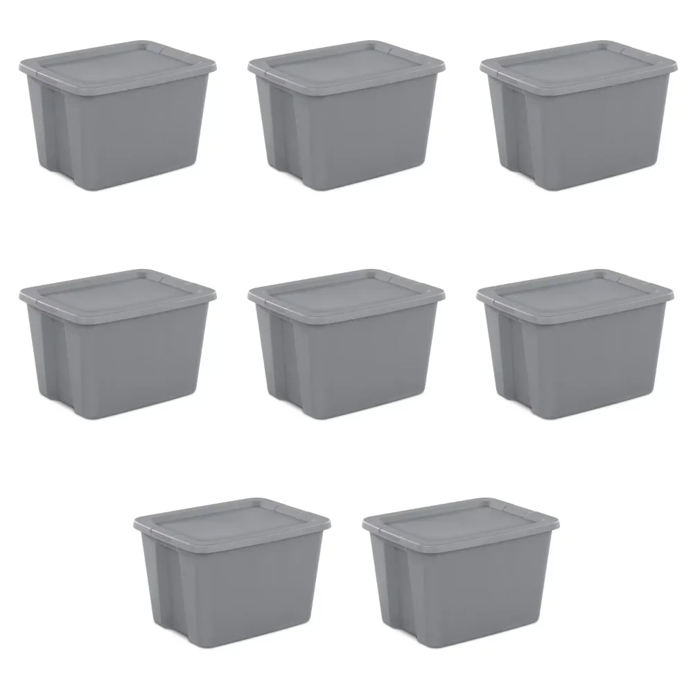 

18 Gallon Tote Box Plastic, Gray, Set of 8 Plastic Stackable Storage Bin with Clear Latch Lid, Storage Storage Basket