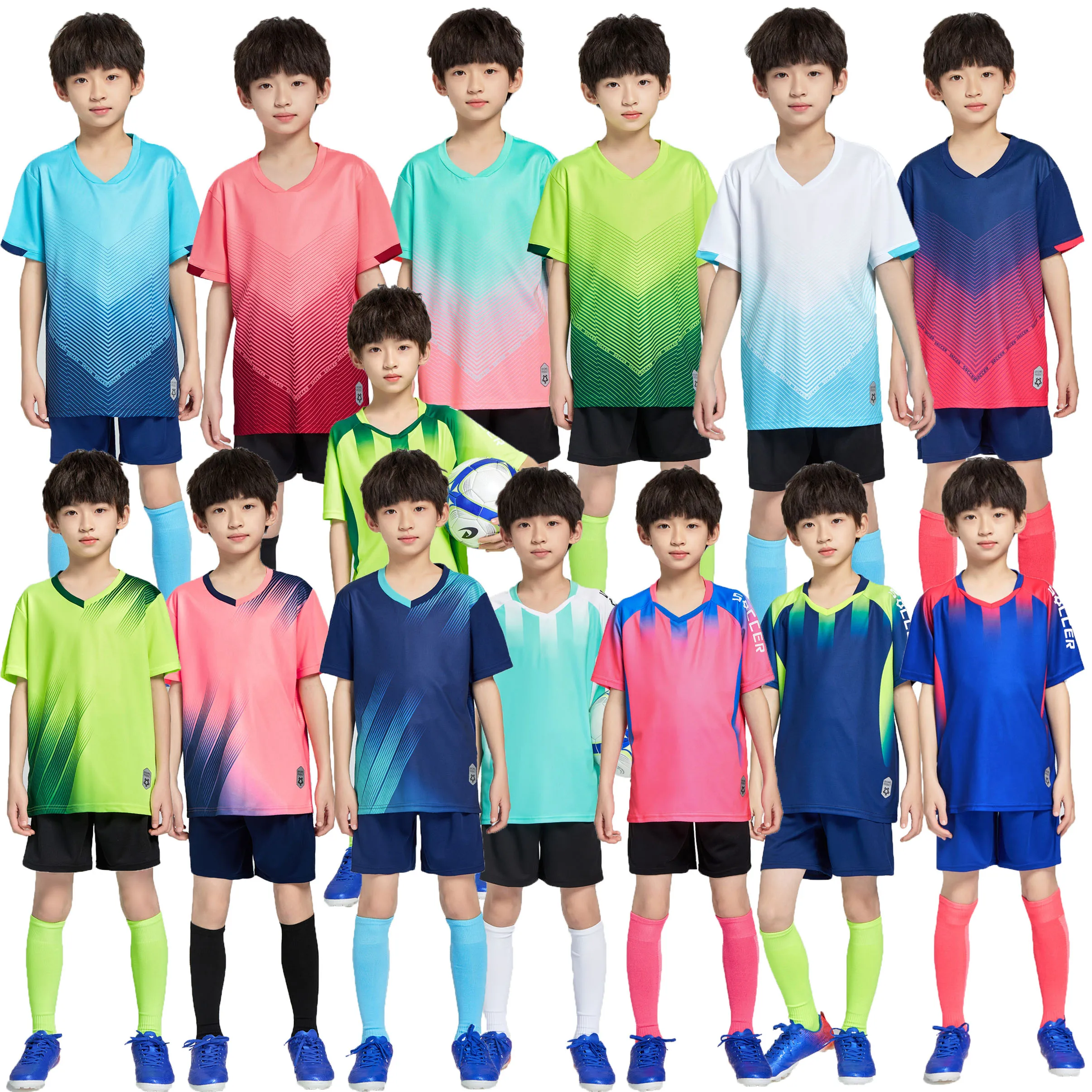 Children's Football Jerseys Sets Boys Soccer Uniforms Kid Play Ball Training SportWear Kits Girls Team Football Shirts Uniform