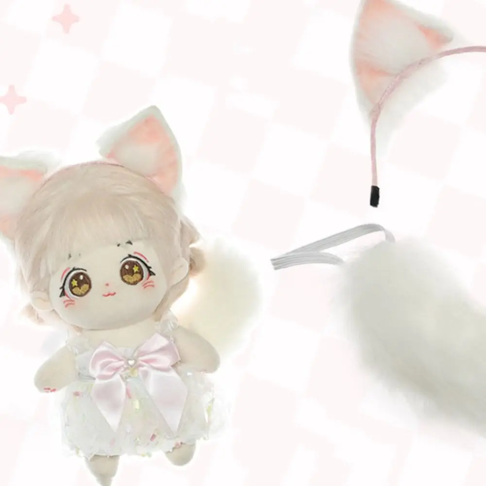 Cat Wolf Ears 20cm Doll Headwear Ear Tails Black White Idol Doll Headwear Cat Ear Soft Cute Headwear for Cotton Doll Dress Up