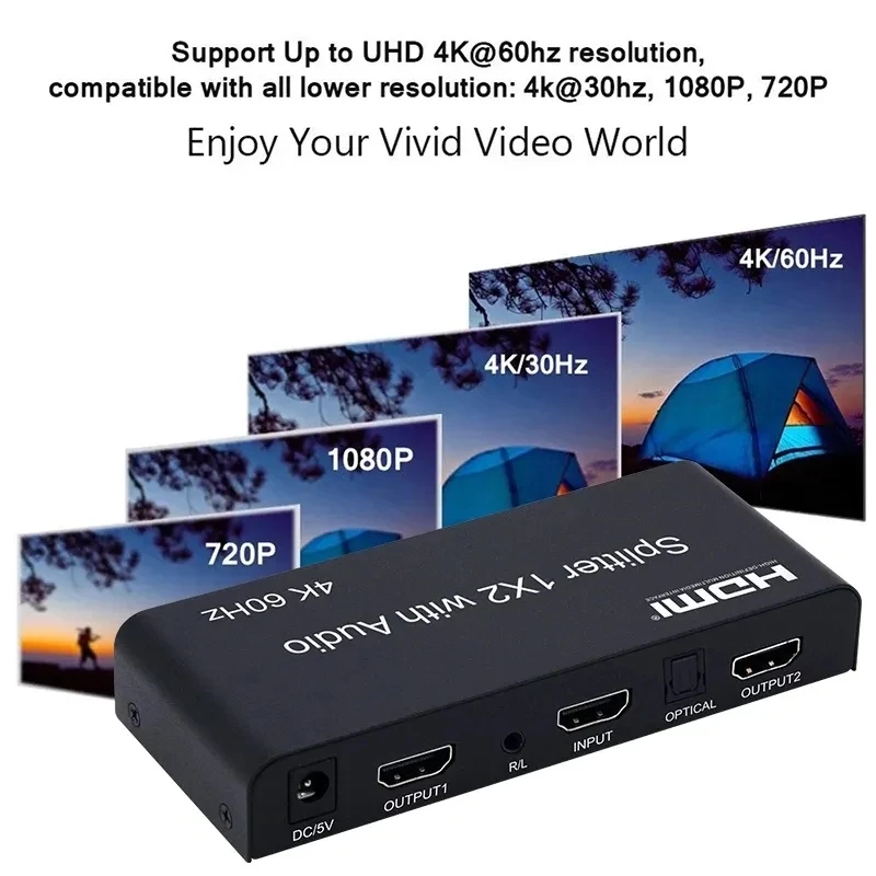 4K 60 Гц HDMI сплиттер аудио экстрактор 1x2 сплиттер HDMI переключатель 1 в 2 выход с оптическим Toslink + 3,5 мм аудио выход для PS54 PC TV (art.: 3920c45810ab7) - 3920c45810ab7