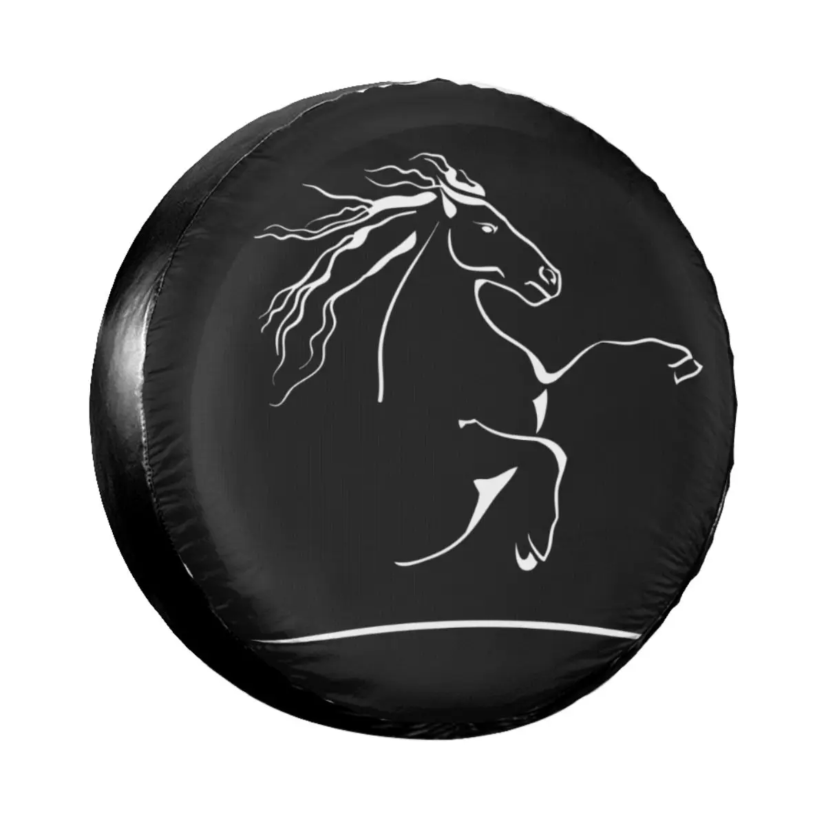 

Black Horse Symbol Spare Tire Cover Case Bag Pouch Weatherproof Wheel Covers for Jeep Mitsubishi Pajero 14" 15" 16" 17" Inch