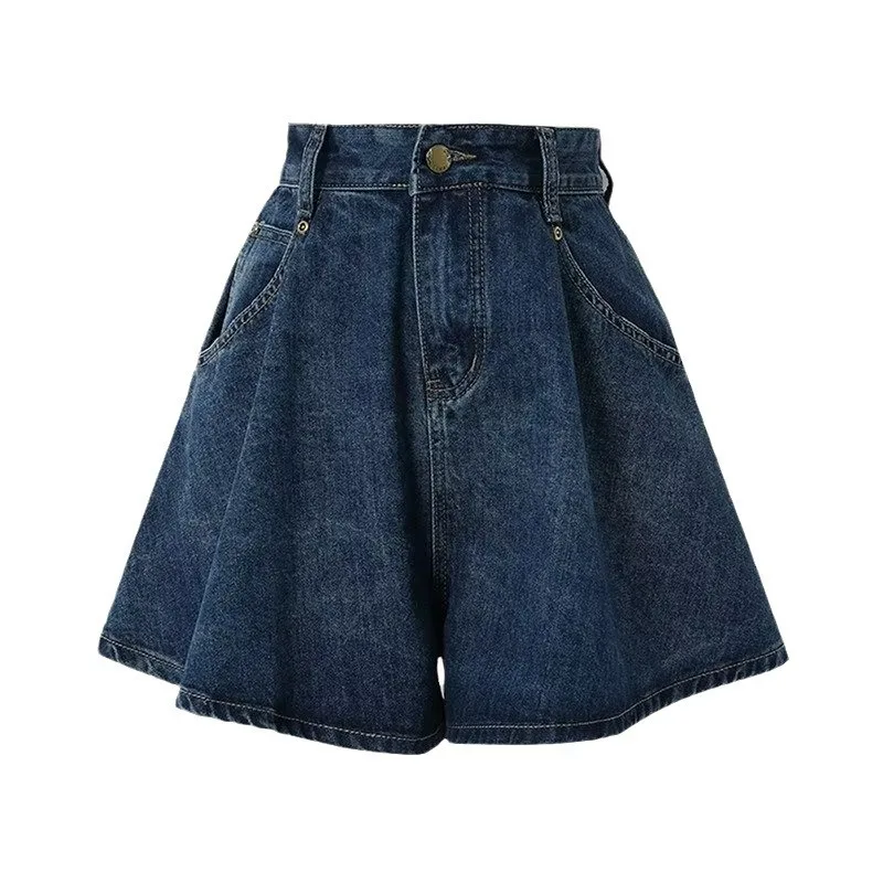 Thin Wide-leg Denim Shorts 2024 Summer High-waist Plus Size Slimming A-line Hot Pants Casual Pants for Women