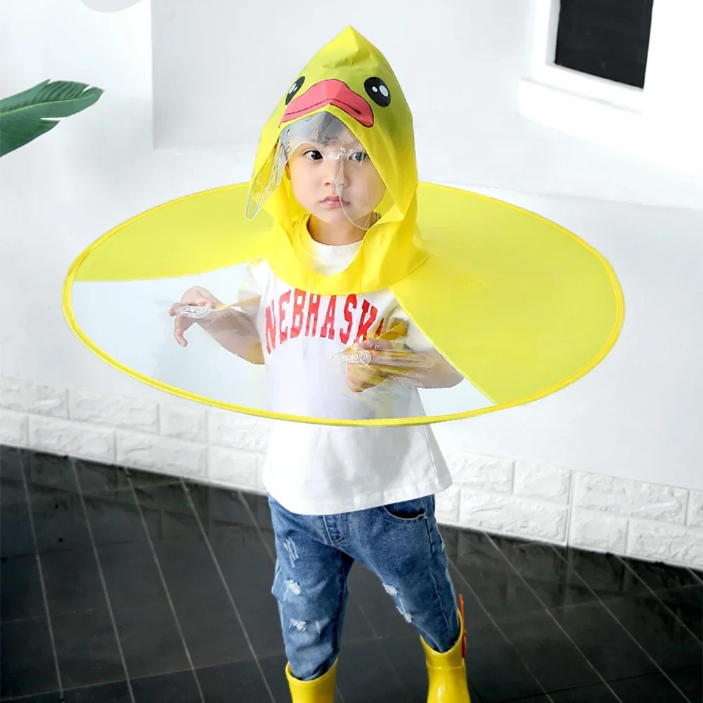 Raincoat Poncho Rain Hat Creative Kids Rain Cover Cute Cartoon Duck UFO Children's Raincoat Boys And Girls Umbrella Hat Windproof Poncho Rain Gear