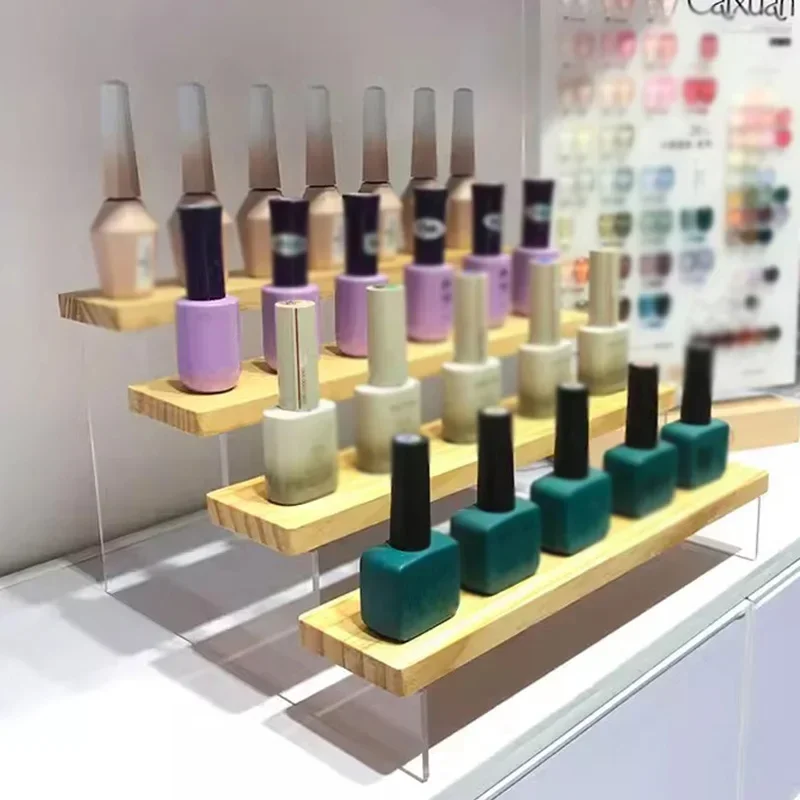 Acrylic Wood Display Stand Kit Figures Lipstick Powder Desktop Cosmetics Shelf Rack Makeup Holder Ladder Organizer Shelf 4