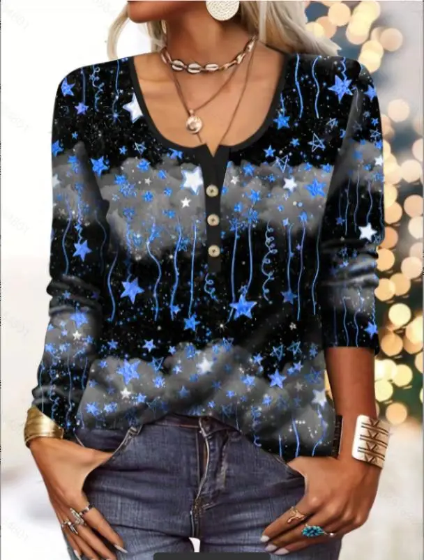 

Женская футболка с длинным рукавом, круглым вырезом и геометрическим принтом