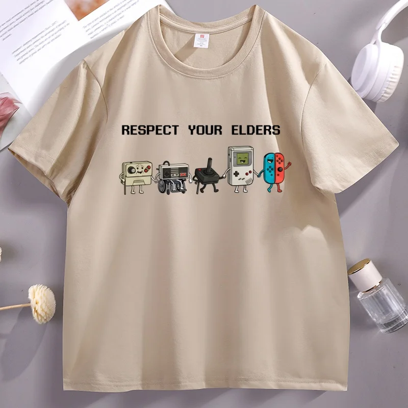 Vintage-T-Shirt „Respect Your Elders“ – Lustiges Retro-Opa-Gamer-T-Shirt mit O-Ausschnitt und lockerer Passform