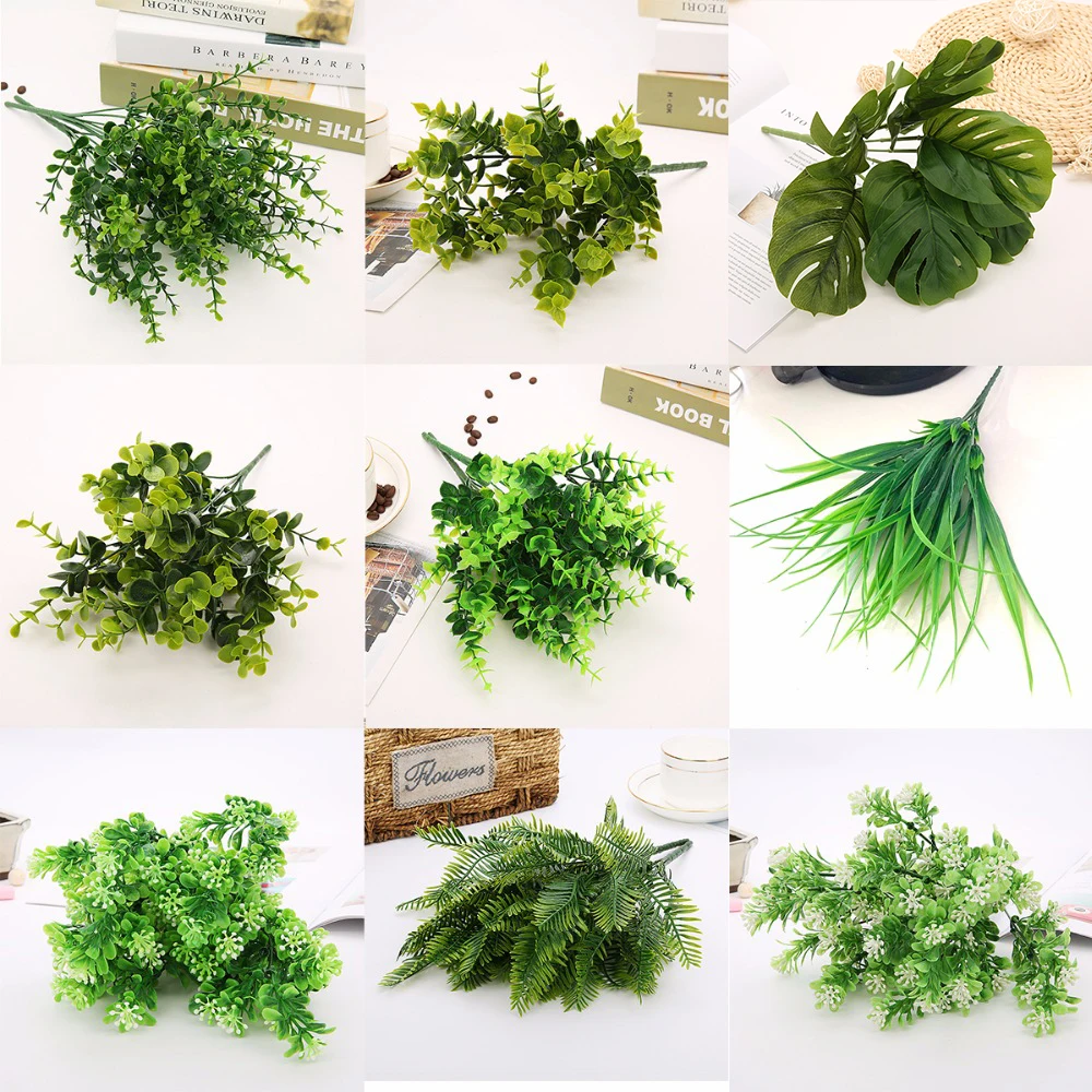 Tanie 1pc sztuczne kwiaty z liści zielonej trawy plastikowe rośliny ze sklep