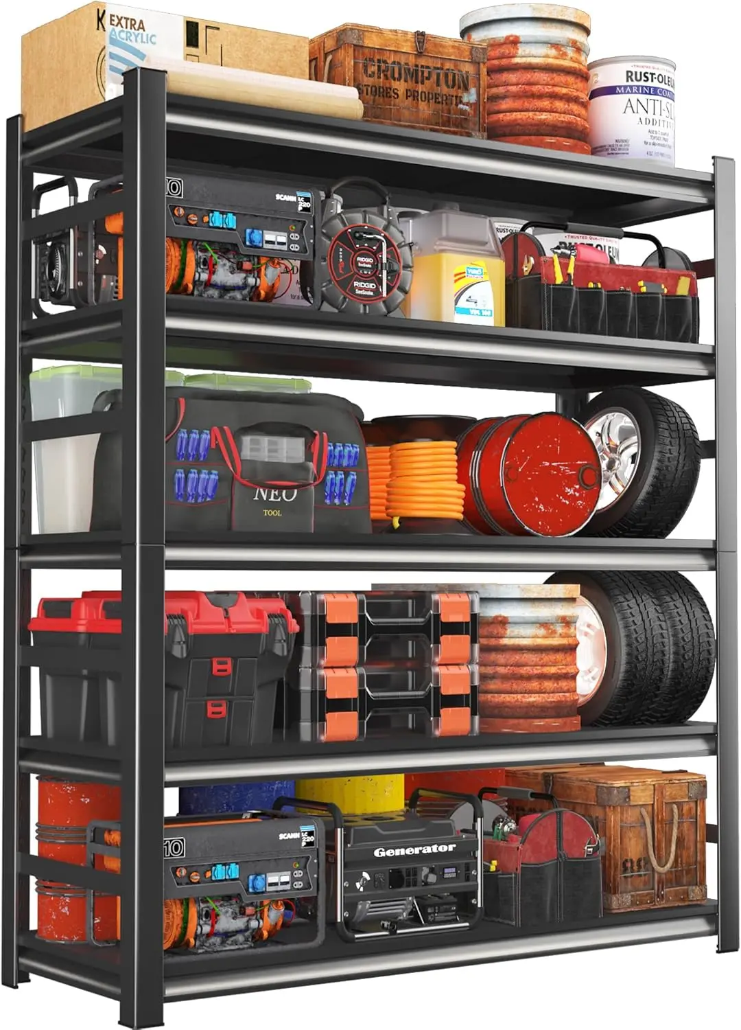 78" H 48" W All-Metal Garage Shelving Unit and Storage-Easy Assembly Shelves 5-Tier Rack Heavy-Duty Adjustable Shelf Steel