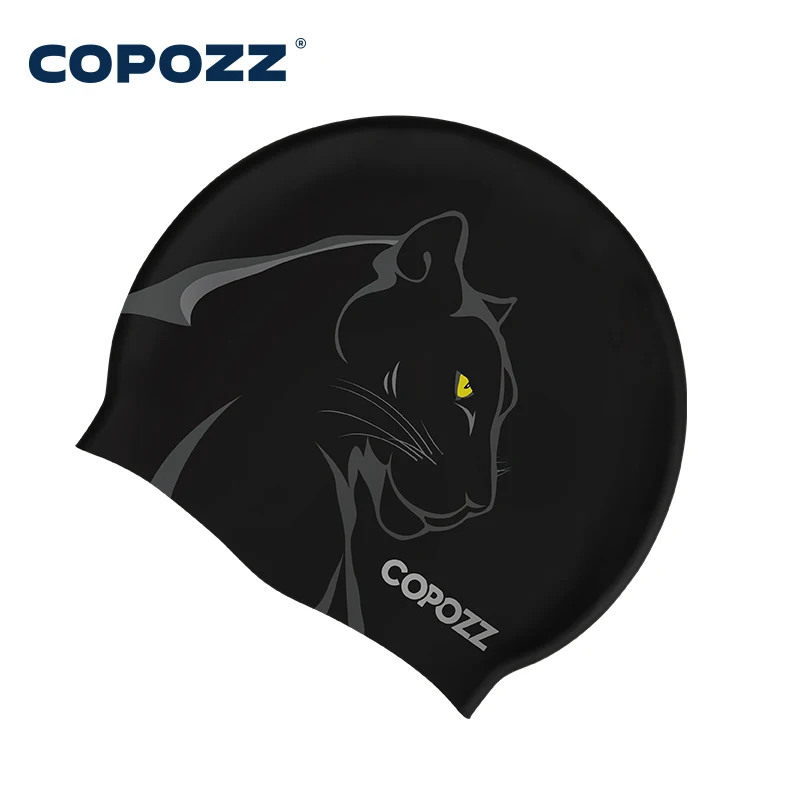COPOZZ 31204 Unisex Printed Swim Cap Waterproof Silicone Swimming Hat for Men Women Ear Protection Pool Accessories Adult Youth Sports