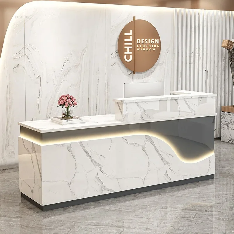 Modern Simple Company Front Desk Beauty Salon Reception Desk Clothing Store Cashier Corner Bar Counter with Light Strip E