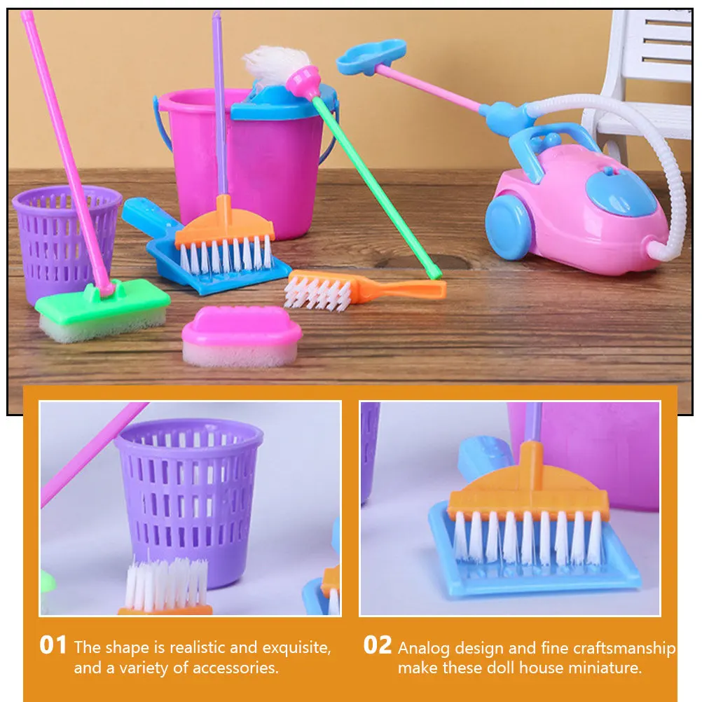 어린이를 위한 2세트 플레이하우스 청소 키트 현실적인 가정용 도구 놀이 인터랙티브 학습 재미있는 기술 개발 역할 놀이 집안일