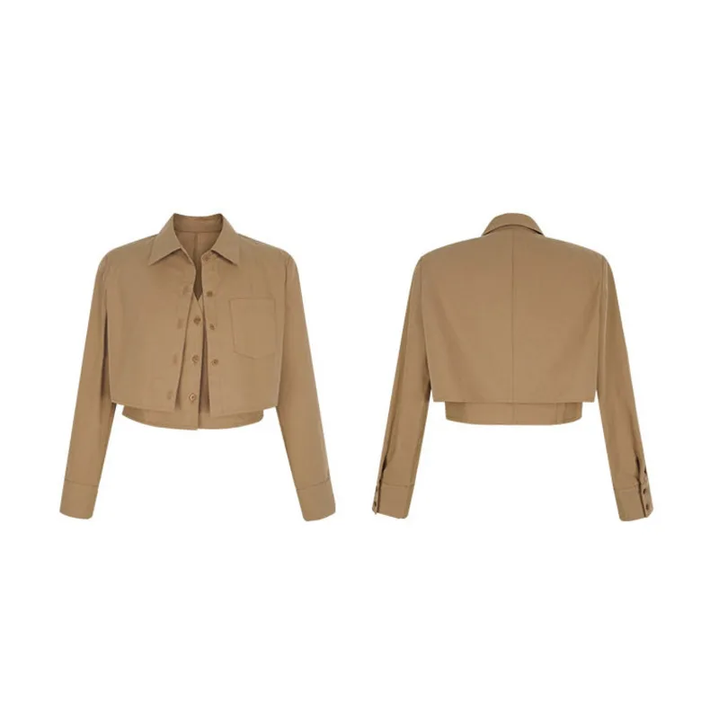 HALO Designer Niche Short Korean Style Office Lady Shirt Casual Long Sleeved Fake Two-piece Top For Women 2024 Spring Summer New
