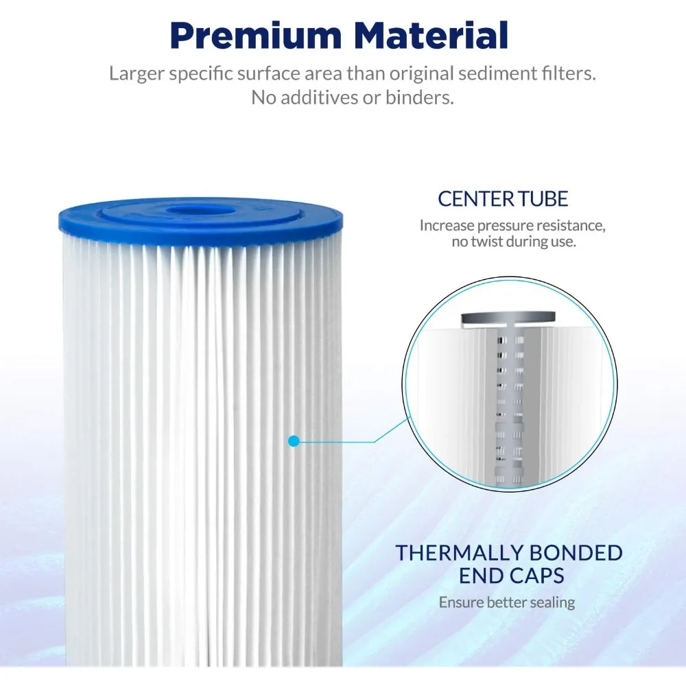Membrane Solutions 20 Micron Pleated Water Filter Home 10"x4.5" Whole House Heavy Duty Sediment Replacement Cartridge Compatible