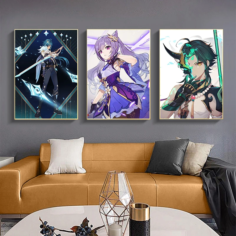 Anime genshin impacto jogo personagens masculinos elf xiao lona pintura  cartaz dos desenhos animados imagem da parede arte decoração do quarto casa  presentes - AliExpress