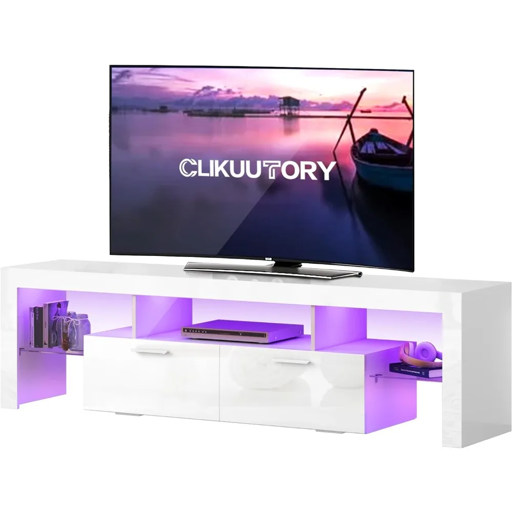 

Modern LED 71 inch Long TV Stand with Storage Drawer for 50 55 60 65 70 75 80 Inch TVs, White Wood TV Console
