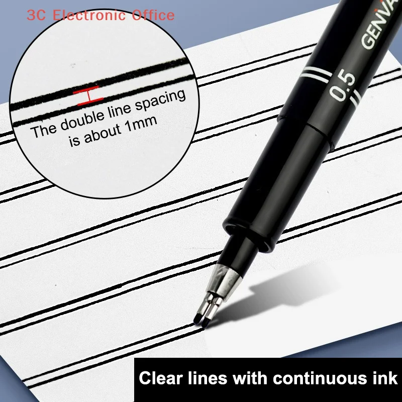 [3SC] 더블 라인 젤 펜 0.1mm/0.3mm/0.5mm 건축 설계 시험 필수품 필기 및 그림용