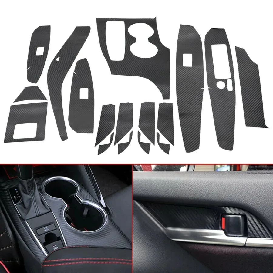 

18pcs Car Interior Trim Stickers Car Sticker Door Armrest Decal Carbon Fiber Pattern Decor Film for Toyota Camry 2018-2021 LHD
