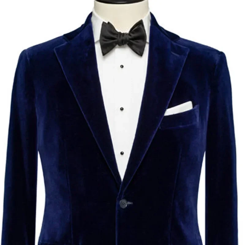 Velvet Men Suit Jacket for Prom Wear Dinner 1 Piece Royal Blue Smoking Blazer Notch Lapel Male Tops Coat American Fashion