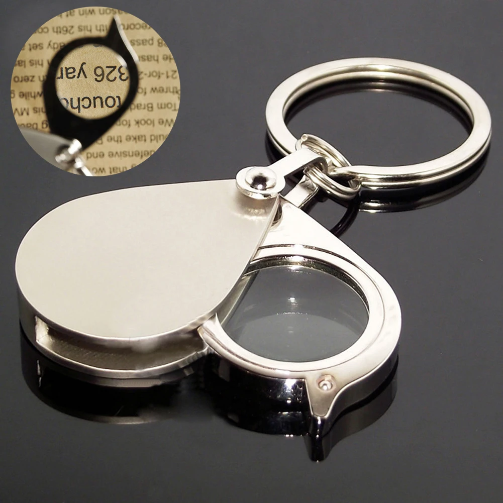 Magnifying Glass Portable Folding Key Ring Mini Magnifier Key Chain Durable Glass Loupe Pocket Tool 15X