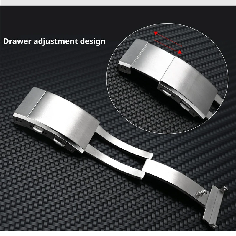 Premium Brushed Metal Watch Band Clasp - 316L Stainless Steel Extension Buckle