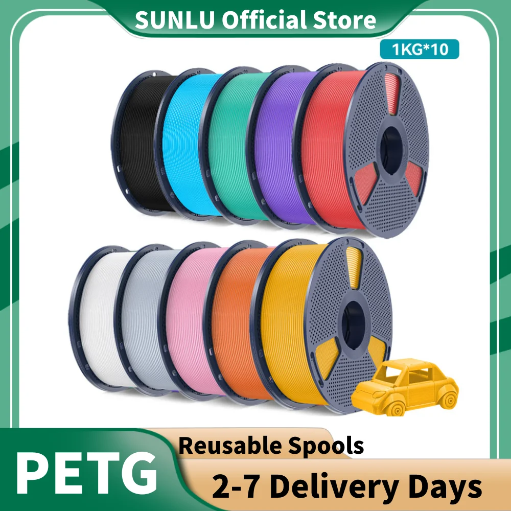 SUNLU 3D Printer Material PETG 1.75MM With Spool High Strength No Bubble 3D 10 Rolls/set Filament PETG Filament 10kg