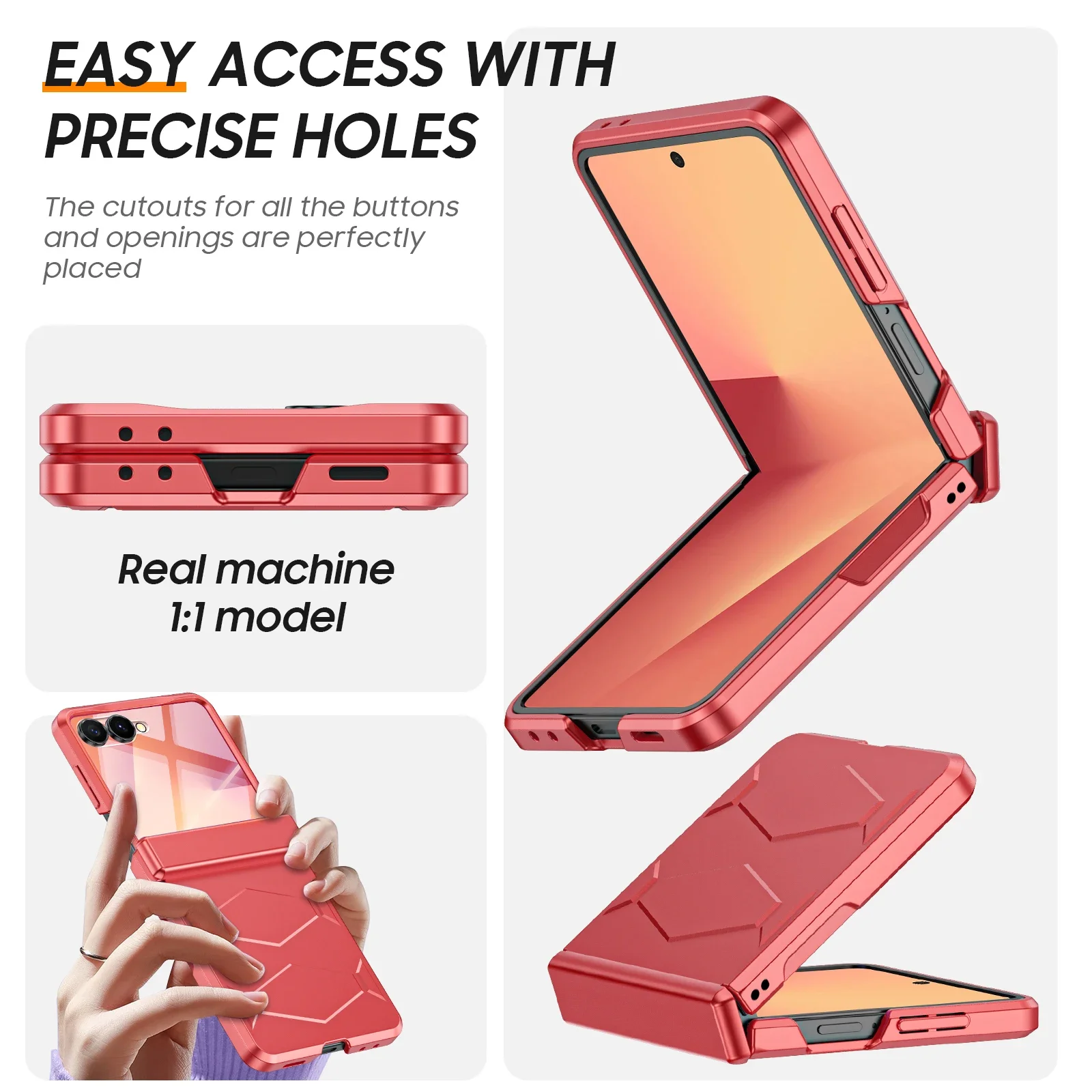 Rose Red Full Hinge Protection Case with Built-in Tempered Glass and Military Drop Proof Cover