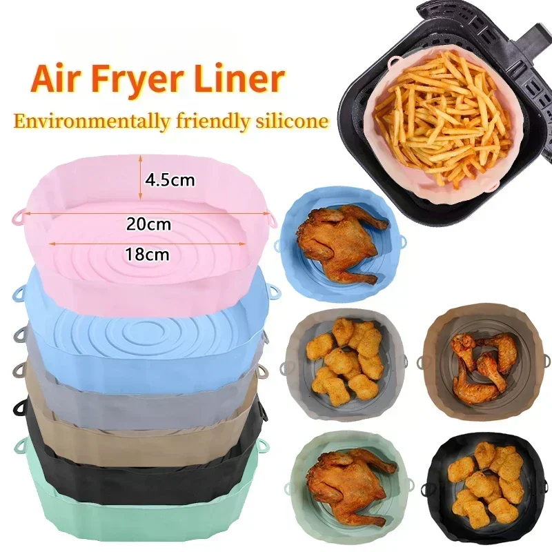 

Air Fryer Silicone Mold Non-stick Pizza Fried Chicken Silicone Basket Reusable Oven Baking Tray Liner Basket Kitchen Accessories