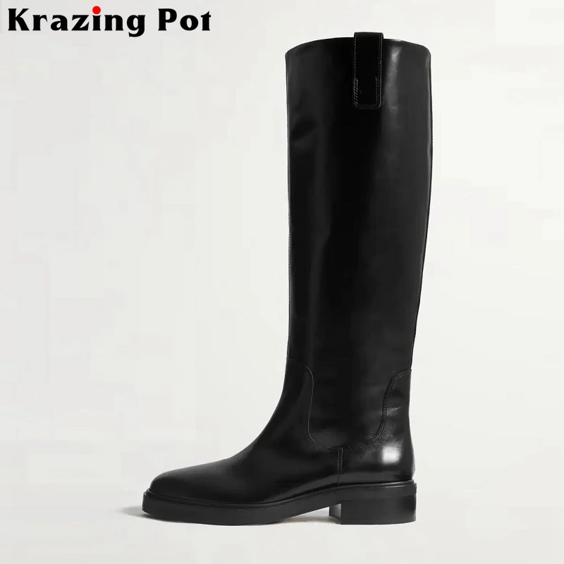 Ankle Boots Cow Leather Round Toe Med Heels