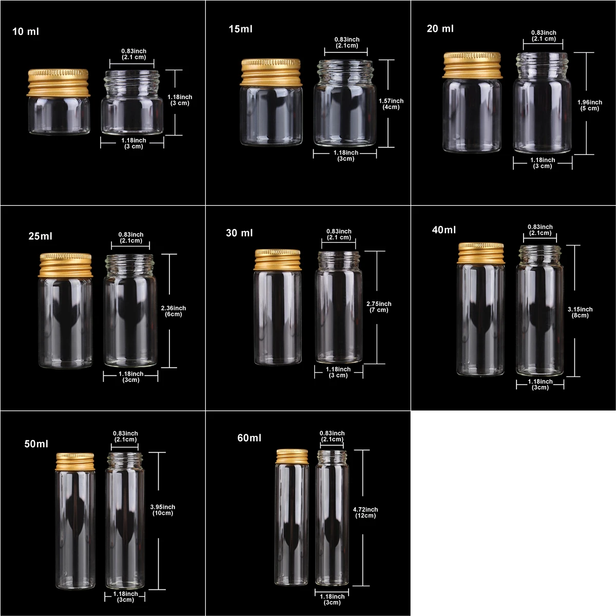12 Barattolini Di Vetro Trasparente Da 30 Ml Con Tappo A Vite In Alluminio, Perfetti Per Bomboniere, Campioni, Perline E Messaggi