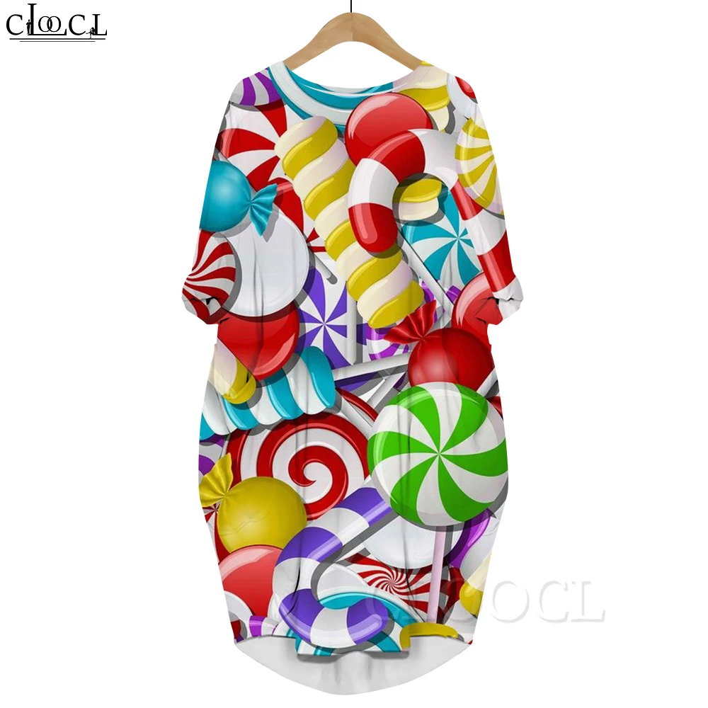 thumbnail image 1 of CLOOCL Harajuku Vestido de manga larga con deliciosos gráficos de piruletas Impreso en 3D Suave y cómodo Vestido de bolsillo Vestido tipo bata Dropshipping, 1 of 5