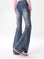 Summer New Vintage  Splicing Micro Flared Denim Jeans Women plus Size High Waist Loose Slimming Frayed Pants - Image 4