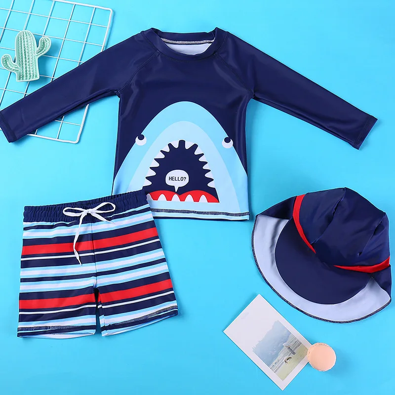 Children's Split Bathing Suit Toddler Boys 3PCS Cute Cartoon Pattern Short Sleeve Swimming Set 1-12Years Kids Beach Wear kids swimsuits