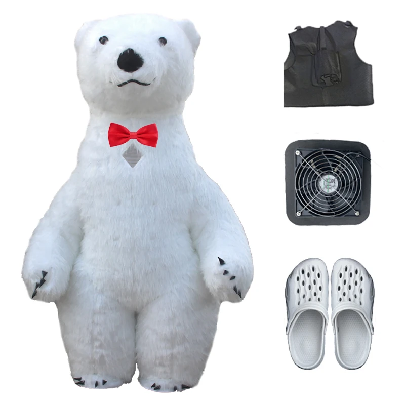 thumbnail image 1 of Disfraz de oso polar inflable gigante 2024, disfraz de mascota de peluche de piel para adultos, personaje animal, prenda inflada para accesorios de escenario, 1 of 5