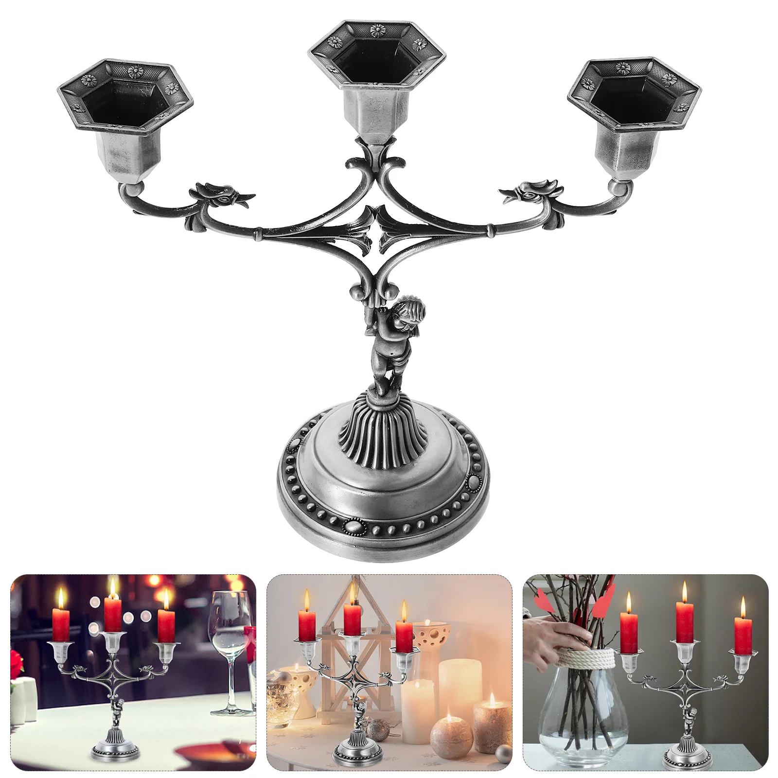 

Home Retro Decoration Holder (Vintage Tin) Base Zinc Alloy Pillar Candlestick Holders