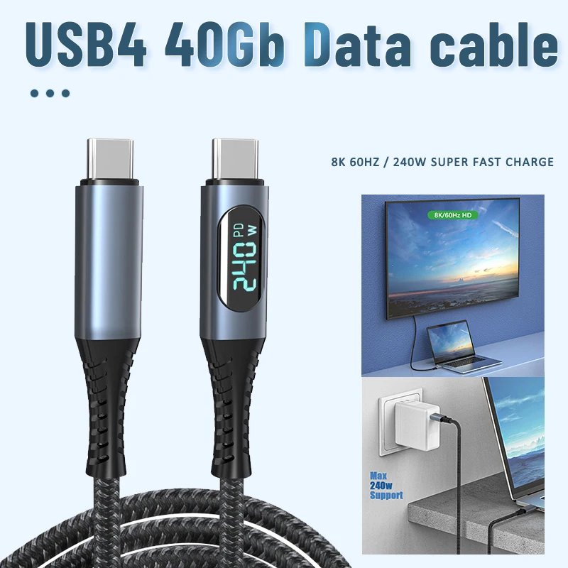 

440Gb Type C USB 4.0 Cable Wire Vedio For Realme Oneplus OPPO 240W Fast Charging USB Type C Data Cord For Huawei P30 P40 Samsung