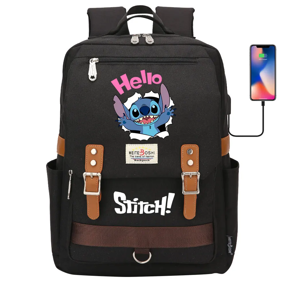 Stitch Kawaii niños niñas niños escuela libro bolsas mujeres Usb cadena  mochila lona hombres Laptop mochila mochila