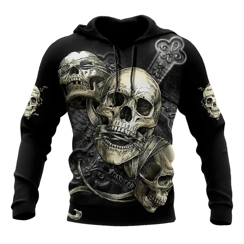 

Мужская толстовка с капюшоном и принтом черепа, с длинным рукавом
