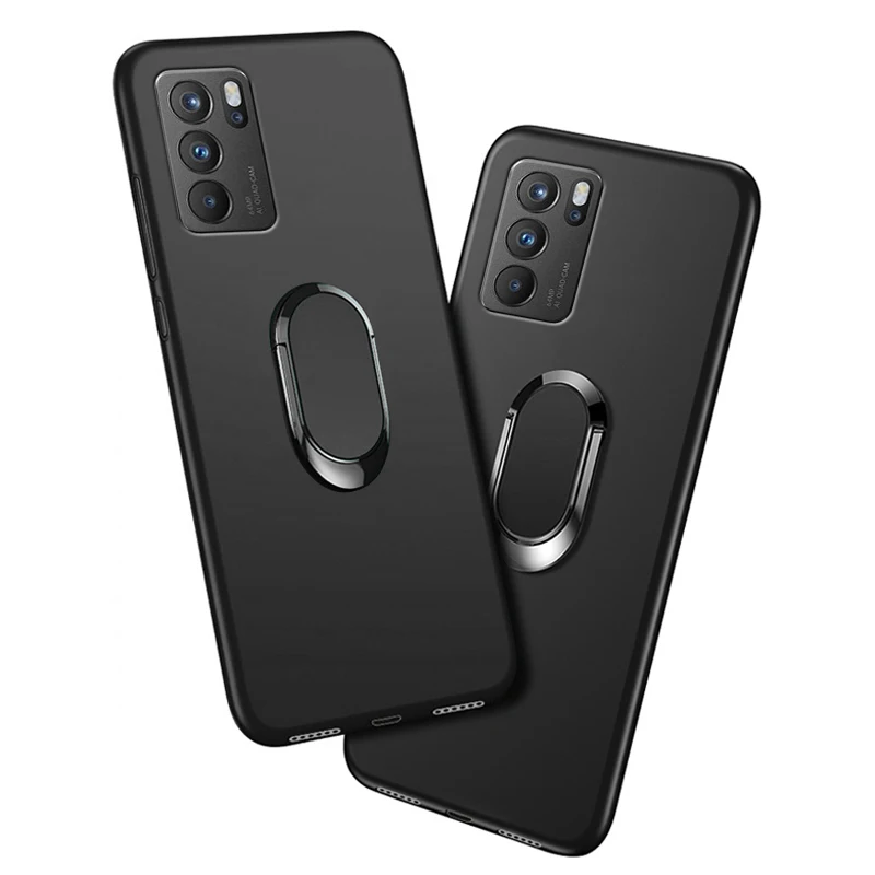 

Phone Funda OPPO Reno 6 Pro 5G Case 6.55 Inch Black Finger Ring Soft Silicon Coque for OPPO Reno6 Pro 5G Cover
