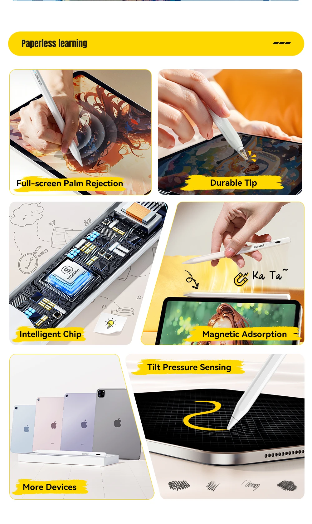 S07651771328f4dd9857b6ad029e1313e8 ⚡ Essager Stylet Magnétique Ultra-Précis pour iPad – Recharge USB-C