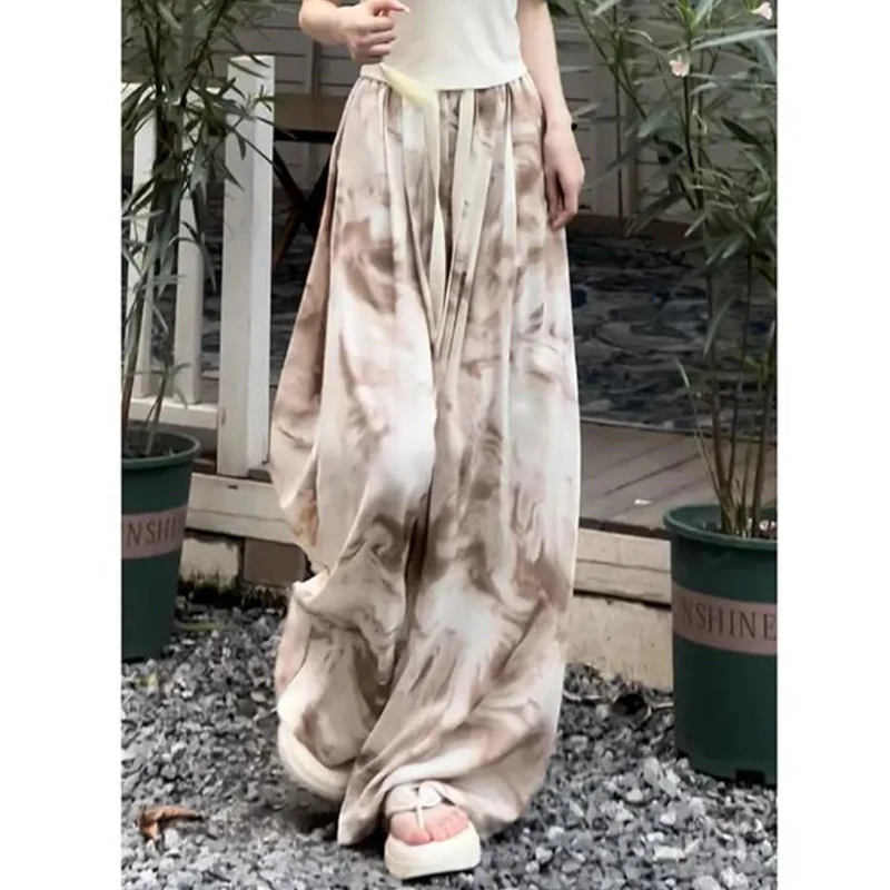 Women Clothes 2024 Summer Fashion Vintage Print Harajuku Wide Leg Pants Y2K Female High Waist Streetwear Loose Straight Trousers