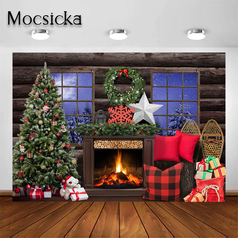 Mocsicka Christmas Eve Photography Background For Family Kids Fireplace ...