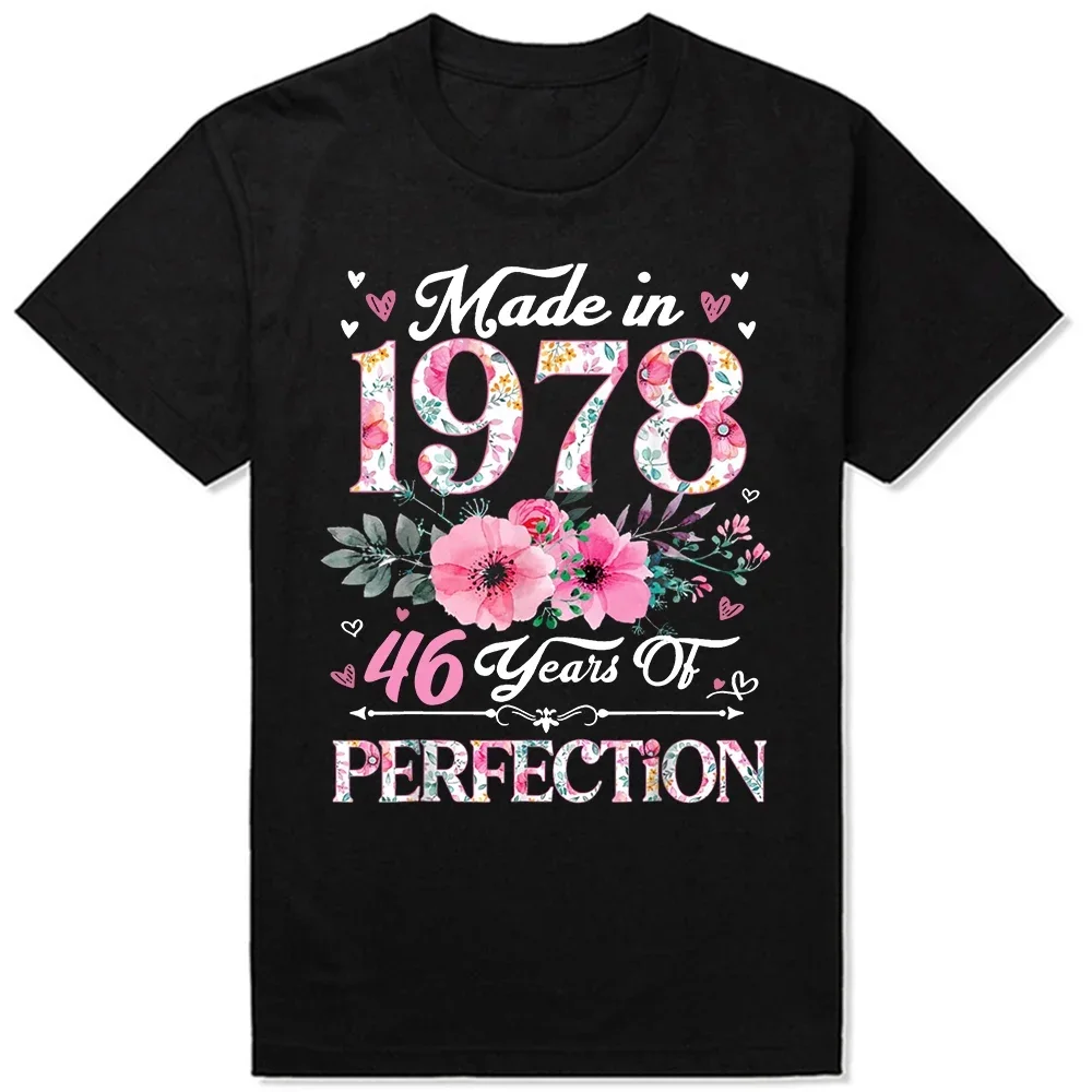 

Made In 1978 Floral Years Old th Birthday Tee Tops Round Neck Short-Sleeve Fashion Tshirt Clothing Casual Basic T-shirts