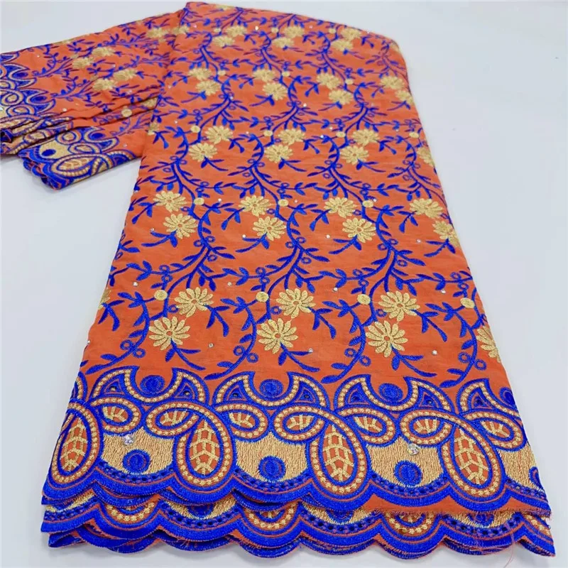 

5 Yard High Quality Dry Lace Fabric 2023 Latest Heavy Beaded Embroidery African 100% Cotton Swiss Voile Popular Dubai Style 9L84