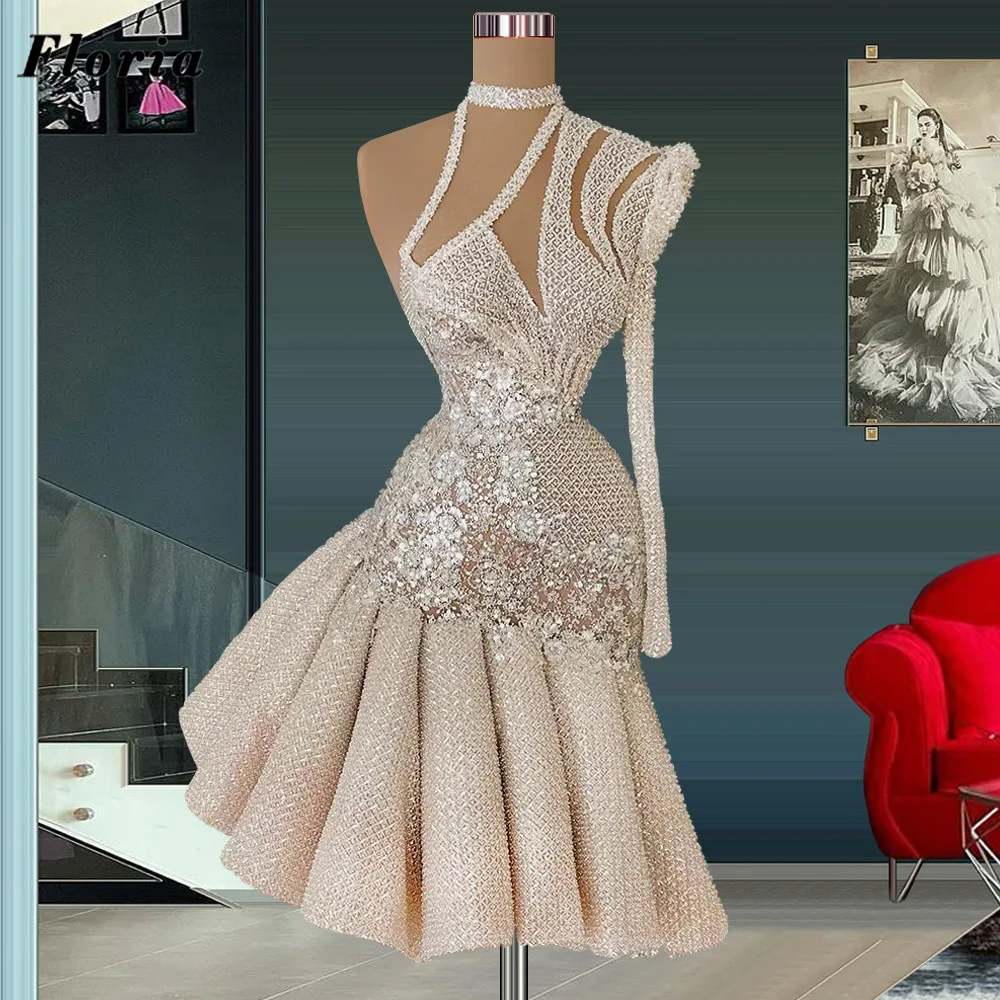

Floria Muslim Long Sleeves Evening Dresses Tiered Beaded Cocktail Dress 2022 Luxury Crystals Prom Party Gowns Homecoming Dress