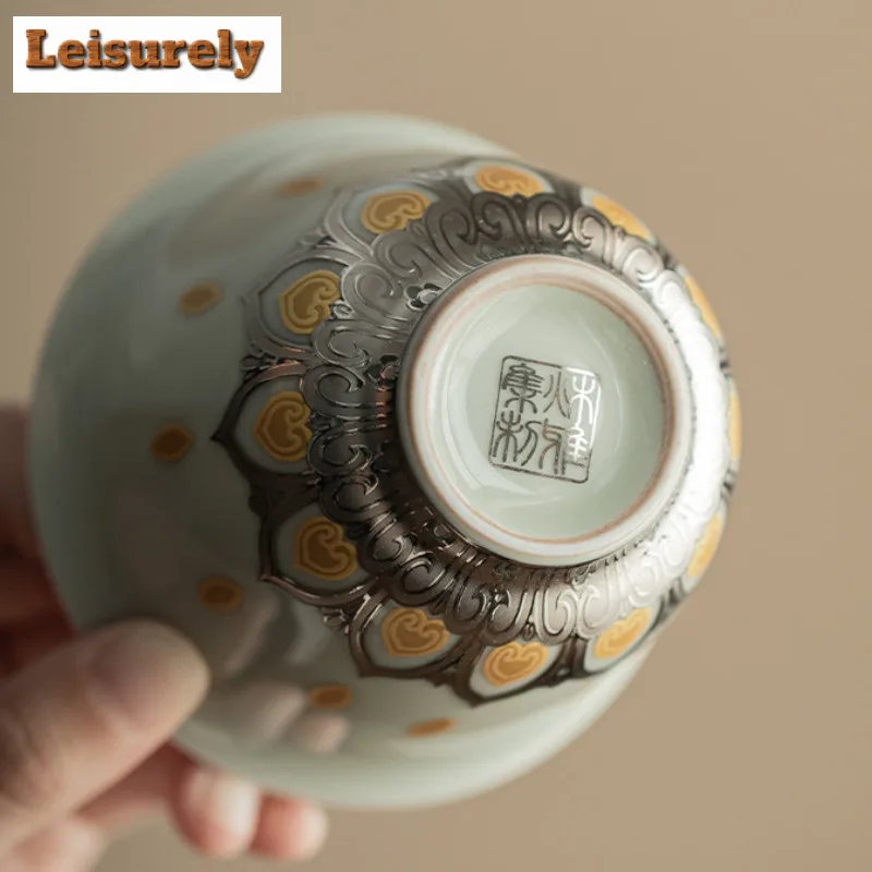 150ML Grass Grey Gaiwan Zen Thousand Buddhas Ceramic Tureen Household Tea Brewing Cover Bowl Tableware Supplies Ornaments Craft