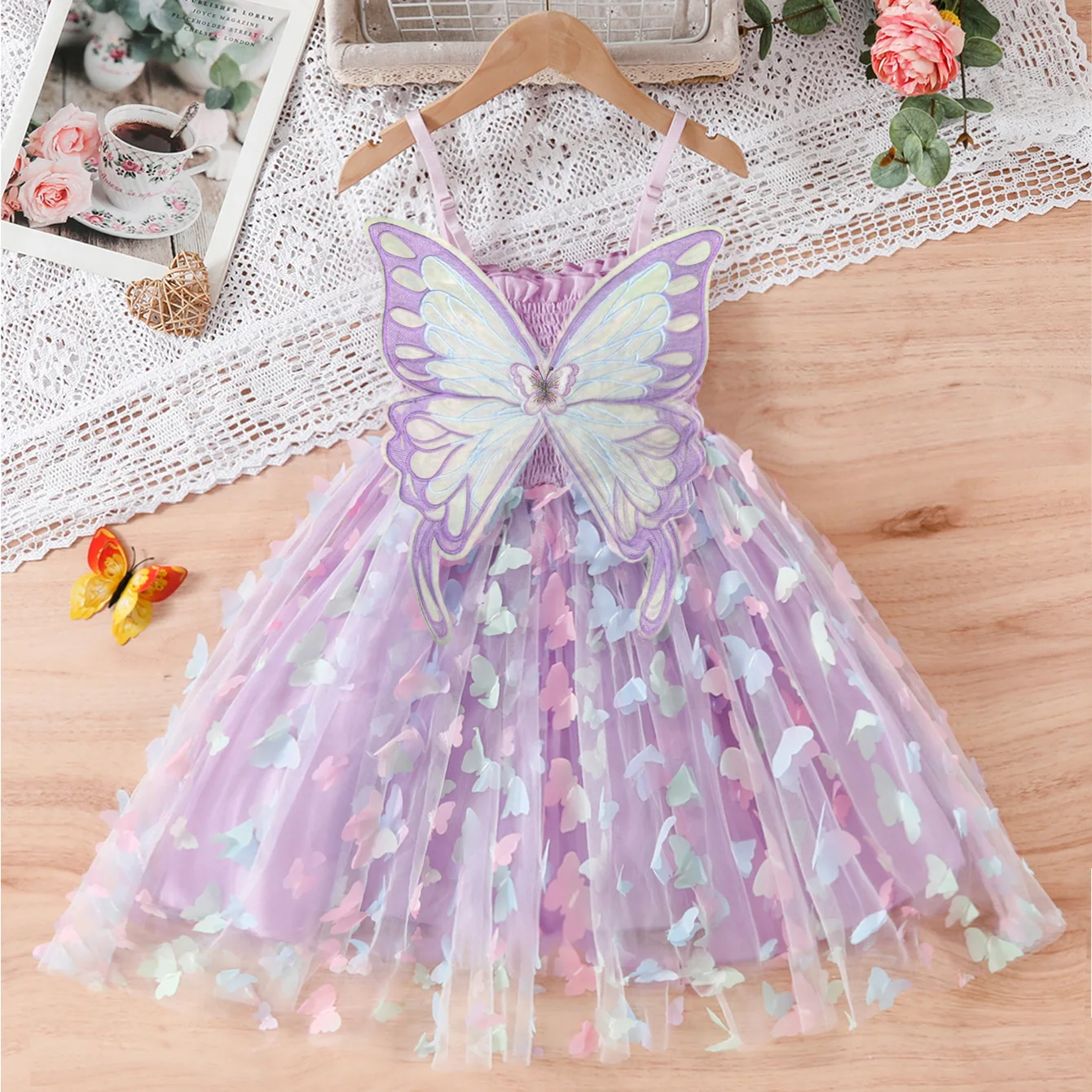 birthday bash♡BUTTERFLY RIBBON DRESS Fashion Girls Cute Butterfly Ribbon Dress 2025 Summer New